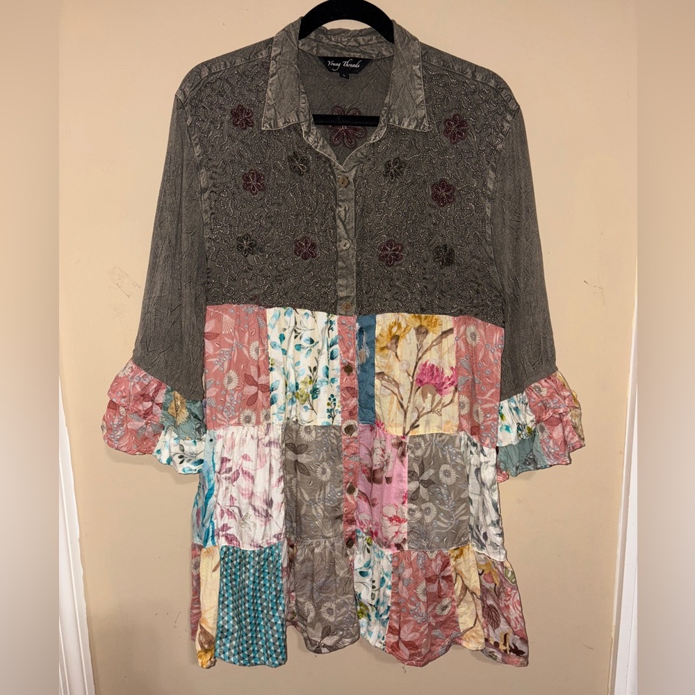 Boho Patchwork and Embroidered Dress Large